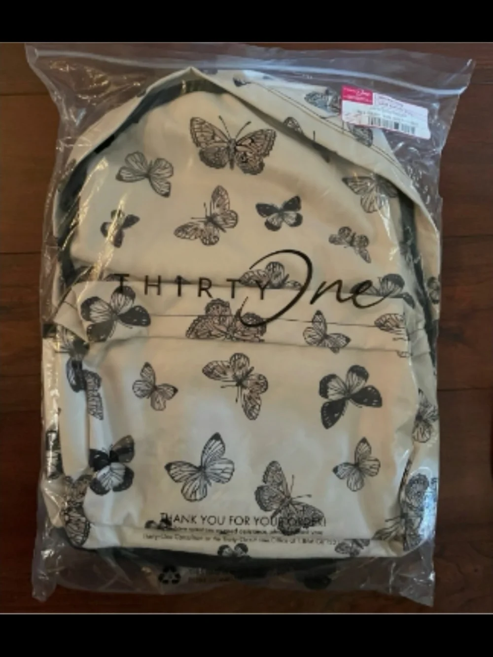 thirty-one Cream Backpack with Black Butterfly Print